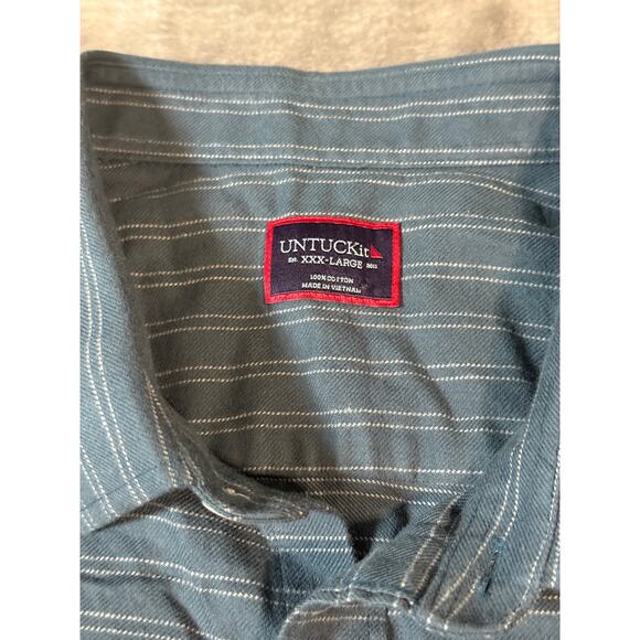 Untuckit Size XXXL Men Button Up Shirt Blue Thin Striped Causal Long Sleeve - Picture 3 of 5